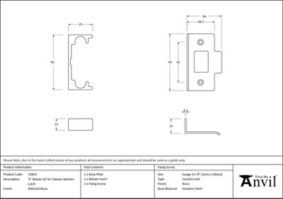 From The Anvil Polished Brass  1/2" Rebate Kit for Tubular Mortice Latch