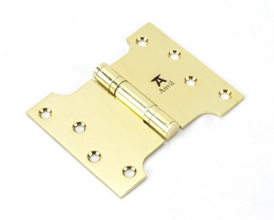 From The Anvil Polished Brass 4 Inch x 3 Inch x 5 Inch  Parliament Hinge (pair) ss