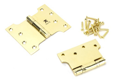 From The Anvil Polished Brass 4 Inch x 3 Inch x 5 Inch  Parliament Hinge (pair) ss