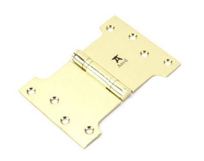 From The Anvil Polished Brass 4 Inch x 4 Inch x 6 Inch  Parliament Hinge (pair) ss