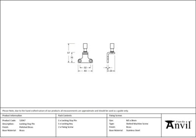 From The Anvil Polished Brass Locking Stay Pin (Steel Window)