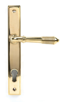 From The Anvil Polished Brass Reeded Slimline Lever Espag. Lock Set