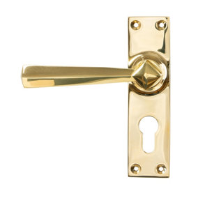 From The Anvil Polished Brass Straight Lever Euro Lock Set
