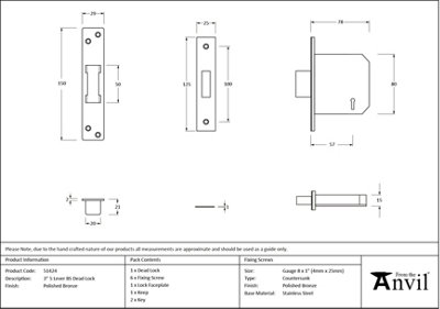 From The Anvil Polished Bronze 3" 5 Lever BS Dead Lock