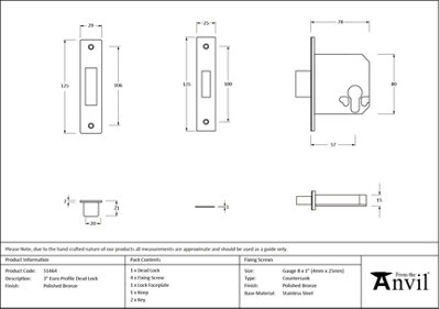 From The Anvil Polished Bronze 3" Euro Profile Dead Lock