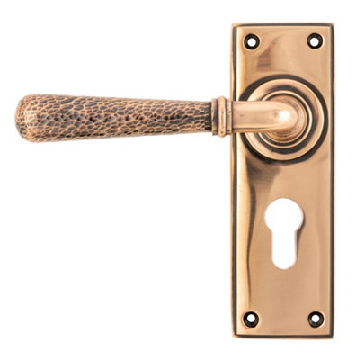 From The Anvil Polished Bronze Hammered Newbury Lever Euro Lock Set