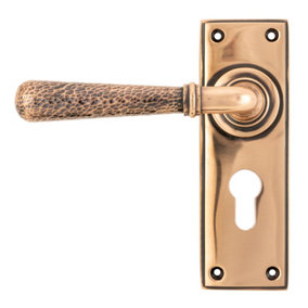 From The Anvil Polished Bronze Hammered Newbury Lever Euro Lock Set