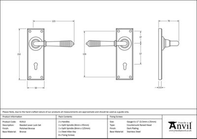 From The Anvil Polished Bronze Reeded Lever Lock Set