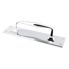 From The Anvil Polished Chrome 300mm Art Deco Pull Handle on Backplate