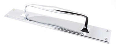 From The Anvil Polished Chrome 425mm Art Deco Pull Handle on Backplate