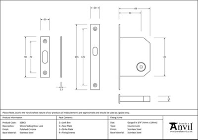 From The Anvil Polished Chrome 50mm Sliding Door Lock