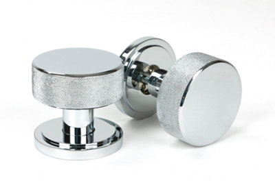 From The Anvil Polished Chrome Brompton Mortice/Rim Knob Set (Art Deco)