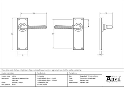 From The Anvil Polished Chrome Hammered Newbury Lever Latch Set