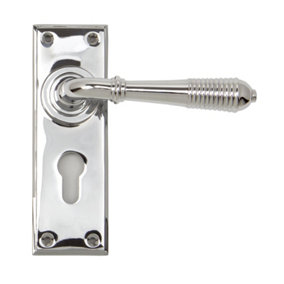 From The Anvil Polished Chrome Reeded Lever Euro Lock Set