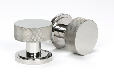 From The Anvil Polished Marine SS (316) Brompton Mortice/Rim Knob Set (Art Deco)