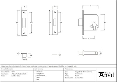 From The Anvil Polished Nickel 3" Euro Profile Dead Lock