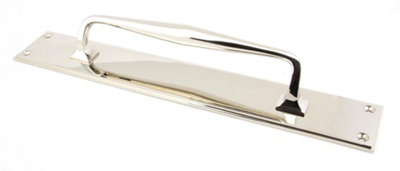 From The Anvil Polished Nickel 425mm Art Deco Pull Handle on Backplate