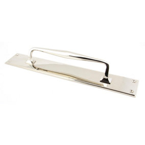 From The Anvil Polished Nickel 425mm Art Deco Pull Handle on Backplate