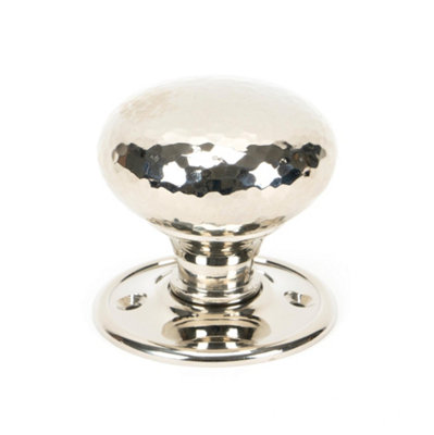 From The Anvil Polished Nickel Hammered Mushroom Mortice/Rim Knob Set