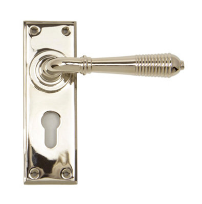 From The Anvil Polished Nickel Reeded Lever Euro Lock Set