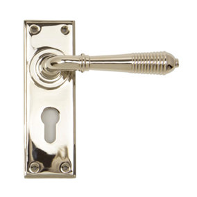 From The Anvil Polished Nickel Reeded Lever Euro Lock Set