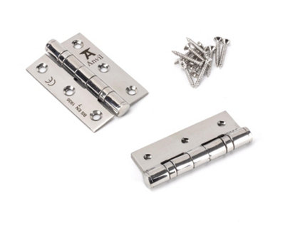 From The Anvil Polished SS 3 Inch Ball Bearing Butt Hinge (pair)