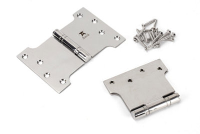 From The Anvil Polished SS 4 Inch x 4 Inch x 6 Inch  Parliament Hinge (pair)