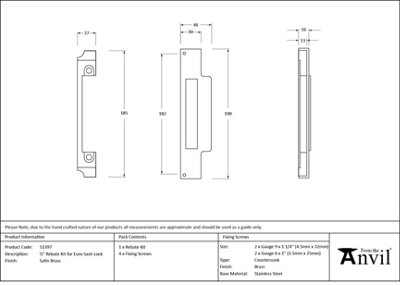 From The Anvil Satin Brass  1/2" Rebate Kit for Euro Sash Lock