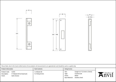 From The Anvil Satin Chrome  1/2" Rebate Kit for Dead Lock