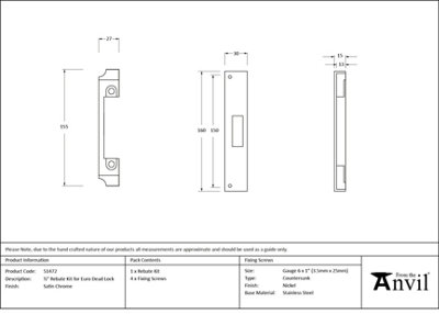 From The Anvil Satin Chrome  1/2" Rebate Kit for Euro Dead Lock