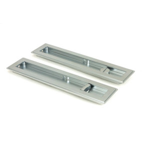 From The Anvil Satin Chrome 250mm Art Deco Rectangular Pull - Privacy Set