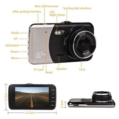 Front And Rear Camera HD Dash Cam 4" Dual Lens Car DVR Video Driving Recorder - 5