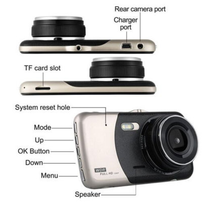 Front And Rear Camera HD Dash Cam 4" Dual Lens Car DVR Video Driving Recorder - 7