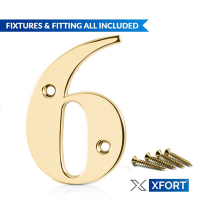 Front Door Number, Number 6, Polished Gold