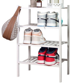 Froppi 4-Tier Bamboo Shoe Rack for Shoe Storage, White Wooden Shoe Shelf and Organiser L45.2 W29.5 H72.4 cm