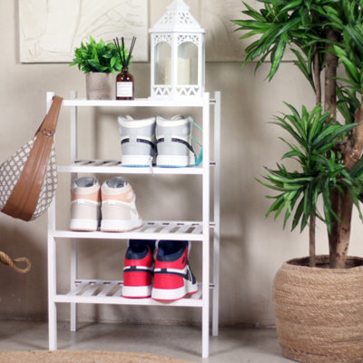 Froppi™ 4 Tier Shoe Rack for Shoe Storage, White Bamboo Wooden Space ...