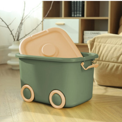 Froppi 45L Wheeled Storage Box, Green Plastic Storage Box with Lid, Stackable Storage Box, Kids Toy Storage Box L50 W35 H30 cm