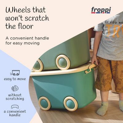 Froppi™ 45L Wheeled Storage Box, Green Plastic Storage Box with Lid ...