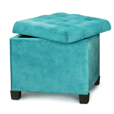 Froppi™ 47L Storage Footstool, Teal Velvet Upholstered Ottoman Stool, Vanity Stool, Square Ottoman Footrest Stool L45 W45 H41 cm