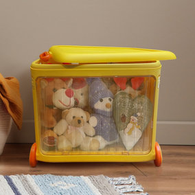 Froppi 60L Wheeled Storage Box, Yellow Plastic Storage Box with Lid, Stackable Storage Box, Kids Toy Storage Box  L49 W35 H38.5 cm