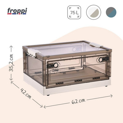 Froppi 75L Clear Plastic Stackable Storage Box with Lid and Rollers ...