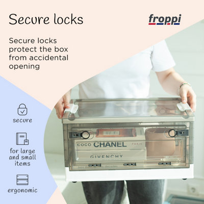 Froppi 75L Clear Plastic Stackable Storage Box with Lid and Rollers ...