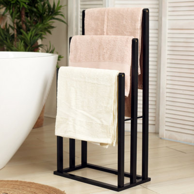 Froppi Bamboo Free Standing Towel Rack Black Wooden Towel Holder