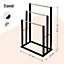 Froppi Bamboo Free Standing Towel Rack Black, Wooden Towel Holder and Ladder with 3 Silver Bars L42 W24 H81.5 cm