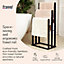 Froppi Bamboo Free Standing Towel Rack Black, Wooden Towel Holder and Ladder with 3 Silver Bars L42 W24 H81.5 cm