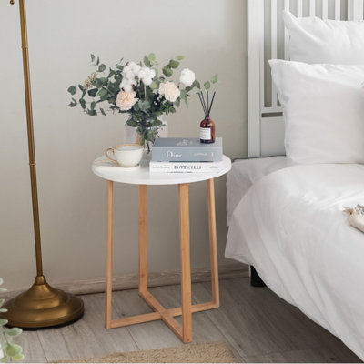 Froppi™ Bamboo Side Table Modern Nightstand Round Side End Accent Coffee Table for Living Room Bedroom Balcony Office D40 H48.5 cm