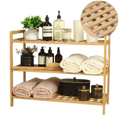 Froppi Bamboo Standing Storage Unit, Bathroom Shelf, Kitchen Shelf, Shoe Rack, 3 Tier Shelf Organizer L69 W28 H54.5 cm