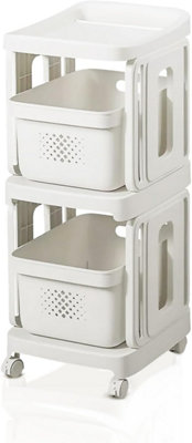 Froppi™ Bathroom Storage Unit, Kitchen Storage Trolley Cart, Bedroom Storage Drawers, White Plastic Storage 2 Drawer Organizer