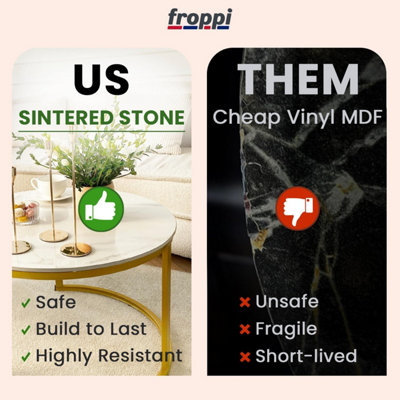 Froppi™ Coffee Table Set of 2 Marble Nesting Tables Black D70 H45 cm and White D50 H38 cm Sintered Stone Slab