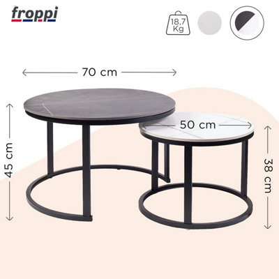 Froppi™ Coffee Table Set of 2 Marble Nesting Tables Black D70 H45 cm and White D50 H38 cm Sintered Stone Slab